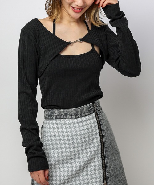 SPIRALGIRL（スパイラルガール）の「ビット付きカットリブボレロアンサンブル（アンサンブル・レディース・ホワイト/グレー/ブラック・FREE）」の11枚目の写真