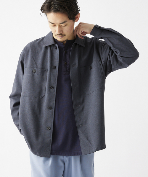 JOURNAL STANDARD relume（ジャーナルスタンダード　レリューム）の「TECH MELANGE WASHABLE とろみシャツCPOジャケット（ブルゾン・メンズ・ブラック/ネイビー/キャメル・LARGE/MEDIUM）」の2枚目の写真