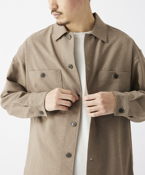 JOURNAL STANDARD relume（ジャーナルスタンダード　レリューム）の「TECH MELANGE WASHABLE とろみシャツCPOジャケット（ブルゾン・メンズ・ブラック/ネイビー/キャメル・LARGE/MEDIUM）」の3枚目の写真