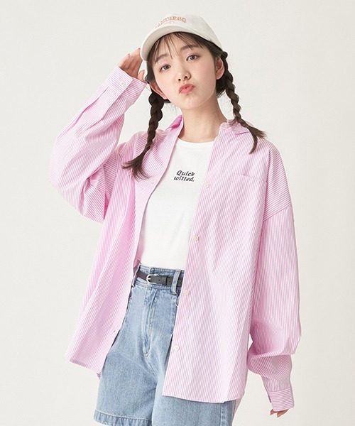 LOVETOXIC（ラブトキシック）の「ストライプシャツインナーset（シャツ/ブラウス・キッズ・グリーン/ブルー/ピンク・M/S/L）」の3枚目の写真