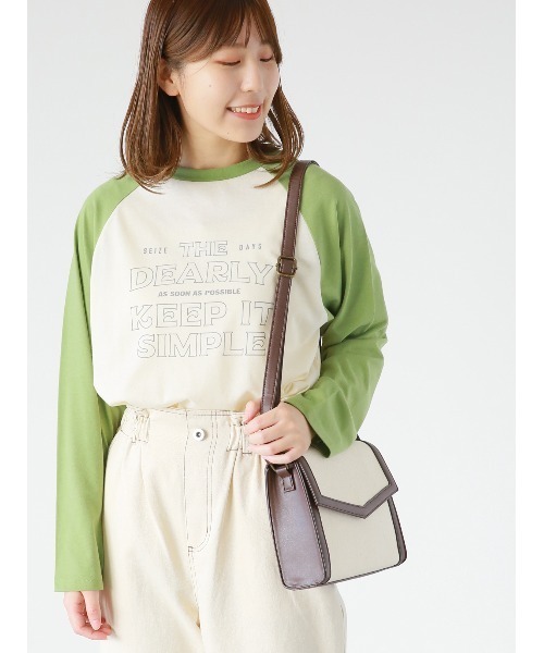 ehka sopo(エヘカソポ)の「ロゴラグランT(Tシャツ/カットソー・レディース・ブラック/グリーン/ベージュ・フリ-)」の1枚目の写真