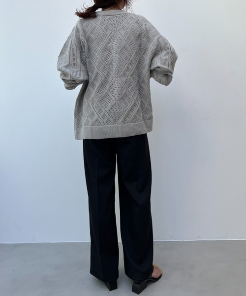 y/m by れぽすけ（イムバイレポスケ）の「クロシェ編みカーデ（カーディガン/ボレロ・メンズ・グレイッシュベージュ/グリーン・MEDIUM/LARGE）」の5枚目の写真