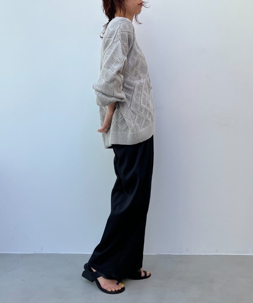 y/m by れぽすけ（イムバイレポスケ）の「クロシェ編みカーデ（カーディガン/ボレロ・メンズ・グレイッシュベージュ/グリーン・MEDIUM/LARGE）」の4枚目の写真