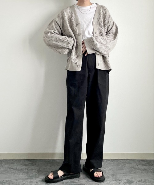 y/m by れぽすけ（イムバイレポスケ）の「クロシェ編みカーデ（カーディガン/ボレロ・メンズ・グレイッシュベージュ/グリーン・MEDIUM/LARGE）」の17枚目の写真