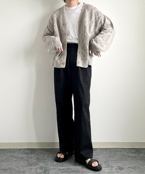 y/m by れぽすけ（イムバイレポスケ）の「クロシェ編みカーデ（カーディガン/ボレロ・メンズ・グレイッシュベージュ/グリーン・MEDIUM/LARGE）」の18枚目の写真