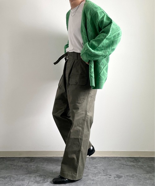 y/m by れぽすけ（イムバイレポスケ）の「クロシェ編みカーデ（カーディガン/ボレロ・メンズ・グレイッシュベージュ/グリーン・MEDIUM/LARGE）」の22枚目の写真