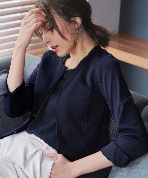 ♡大きいサイズ♡ 23区 ノーカラー ジャケット サイズ42 黒 手洗い可 M．グレー 【17・19号限定】【WEB限定】洗えるストレッチノー