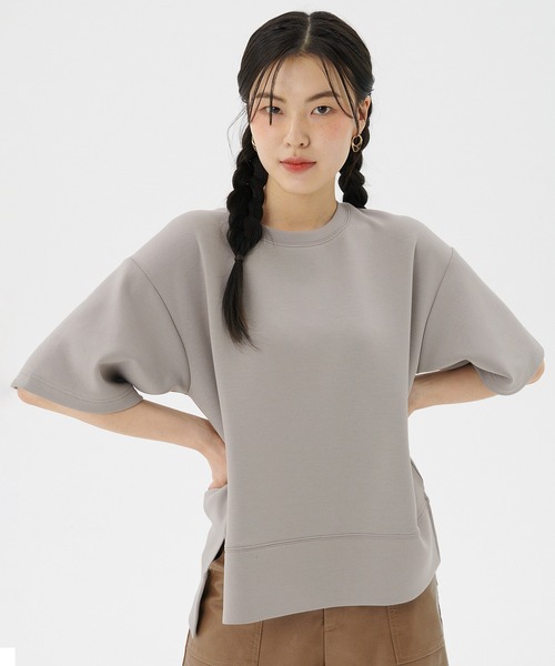 coca(coca)(コカ)の「新感覚半袖スウェットトップス(Tシャツ/カットソー・レディース・グレイッシュベージュ/チャコール・M/L)」の1枚目の写真