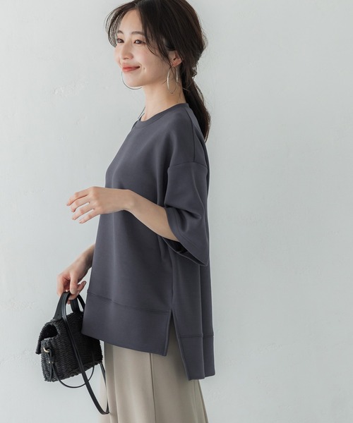 coca(coca)(コカ)の「新感覚半袖スウェットトップス(Tシャツ/カットソー・レディース・グレイッシュベージュ/チャコール・M/L)」の2枚目の写真