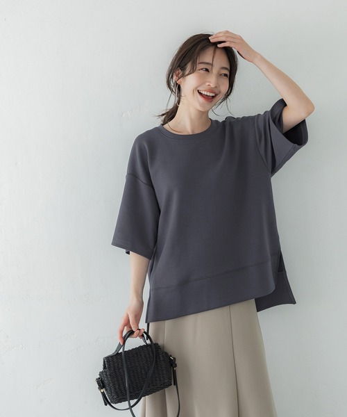 coca(coca)(コカ)の「新感覚半袖スウェットトップス(Tシャツ/カットソー・レディース・グレイッシュベージュ/チャコール・M/L)」の5枚目の写真