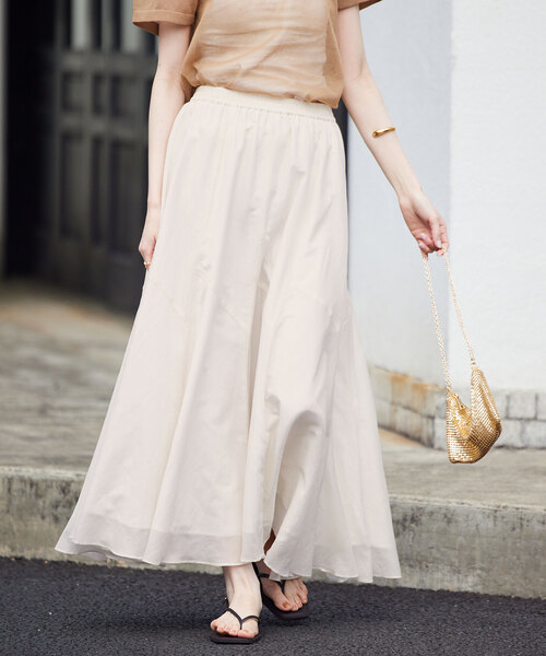 SLOBE IENA（スローブイエナ）の「《追加》綿シルク切替ギャザースカート（スカート・レディース・ホワイト/ブラウン・FREE）」の17枚目の写真