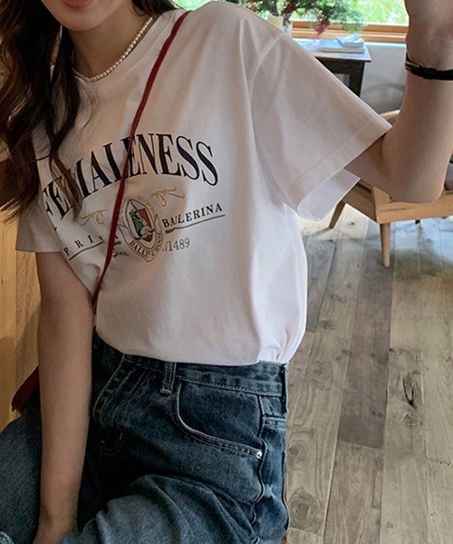 Chaco closet(チャコ クローゼット)の「フロントカレッジプリントTシャツ(Tシャツ/カットソー・レディース・ホワイト/ブラック・M/L)」の5枚目の写真