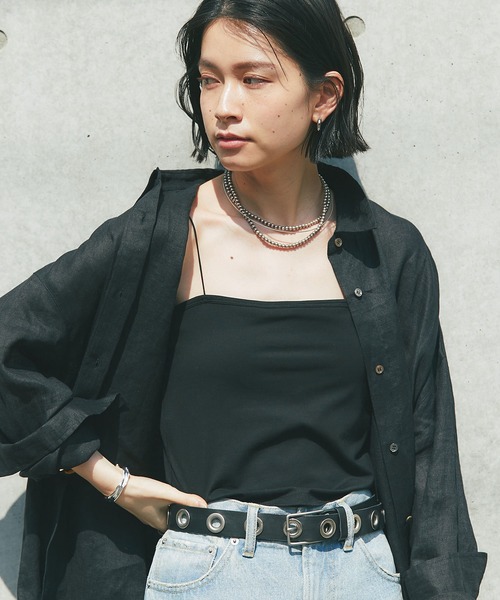 RIVE DROITE（リヴドロワ）の「カップインブラトップ（キャミソール・レディース・ブラック/オフホワイト/チャコールグレー・FREE）」の4枚目の写真