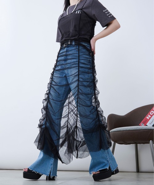 Ellno de Mavie(エルノデメヴィ)の「チュールシャーリングキャミワンピース(ワンピース・レディース・ブラック・FREE)」の14枚目の写真