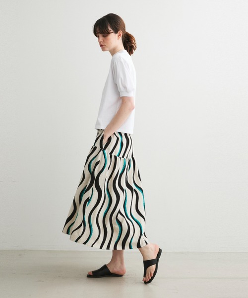 three dots（スリードッツ）の「ビッグストライプ パフTシャツ（Tシャツ/カットソー・レディース・ブラック/ホワイト×ブラック/ホワイト×ブルー/ホワイト/ホワイト×グレー/ホワイト系その他・SMALL）」の18枚目の写真