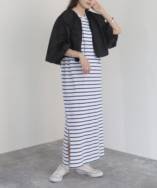 fredy emue（フレディエミュ）の「ボーダー2WAYフレンチスリーブワンピース（ワンピース・レディース・ホワイト系その他/ブラック系その他/グレー系その他・38）」の7枚目の写真