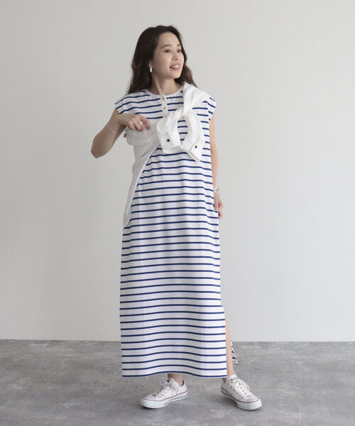 fredy emue（フレディエミュ）の「ボーダー2WAYフレンチスリーブワンピース（ワンピース・レディース・ホワイト系その他/ブラック系その他/グレー系その他・38）」の4枚目の写真