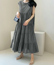 ノースリーブティアードギャザーワンピース