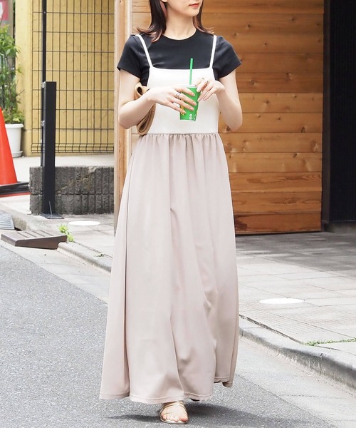 tiptop（ティップトップ）の「テレコ切り替えキャミロングワンピース（ワンピース・レディース・ホワイト系その他/アイボリー/ブラック/ブラック系その他・FREE）」の3枚目の写真