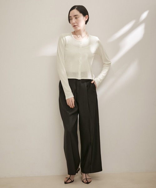 SALON adam et rope'(サロン アダム エ ロペ)の「KINANリブショートシアーカーディガン【洗える】(カーディガン/ボレロ・レディース・ブラック/オフホワイト/パープル・FREE)」の17枚目の写真