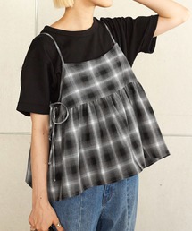 w closet | 【SETアイテム】半袖Tシャツ&サイドリボンチェックキャミソール(Tシャツ/カットソー)