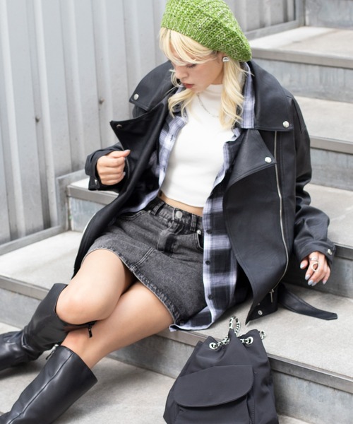 SpRay(スプレイ)の「ベルト付エコレザーBIGライダース(ライダースジャケット・レディース・ブラック・FREE)」の14枚目の写真