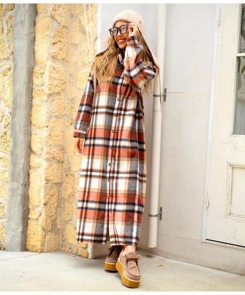 anap mimpi（アナップミンピ）の「ベイクカラーロング起毛シャツワンピース（ワンピース・レディース・ブラウン/オレンジ・FREE）」の7枚目の写真