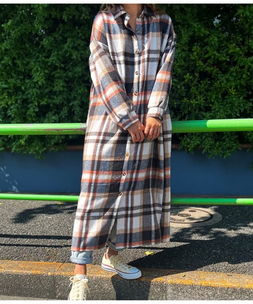 anap mimpi（アナップミンピ）の「ベイクカラーロング起毛シャツワンピース（ワンピース・レディース・ブラウン/オレンジ・FREE）」の19枚目の写真