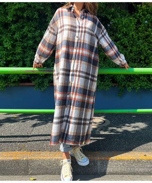 anap mimpi（アナップミンピ）の「ベイクカラーロング起毛シャツワンピース（ワンピース・レディース・ブラウン/オレンジ・FREE）」の20枚目の写真