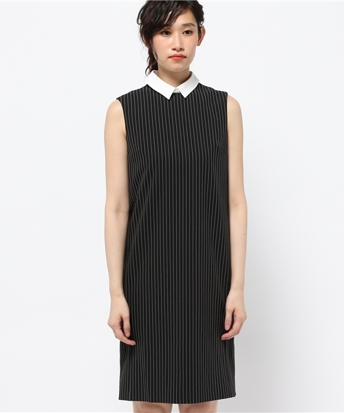 OUTLET（アウトレット）の「【CAPRICIEUX LE'MAGE】ストライプ衿付ワンピース（ワンピース・レディース・ブラック・1）」の2枚目の写真