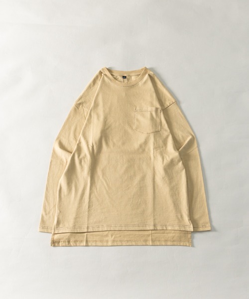 NYLAUS（ナイラス）の「ピーチスキン加工 配色ステッチ ポケット付き ロングスリーブTシャツ（Tシャツ/カットソー・メンズ・ブラック/ホワイト/ネイビー/ベージュ・M/L/LL）」の3枚目の写真