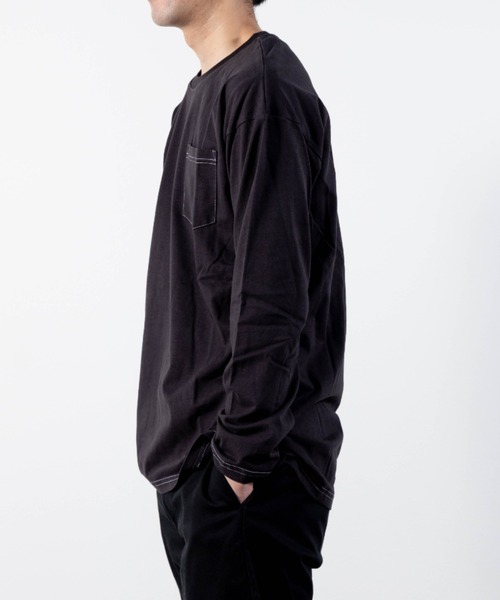 NYLAUS（ナイラス）の「ピーチスキン加工 配色ステッチ ポケット付き ロングスリーブTシャツ（Tシャツ/カットソー・メンズ・ブラック/ホワイト/ネイビー/ベージュ・M/L/LL）」の19枚目の写真