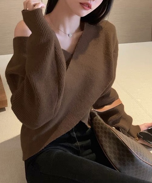 NinaetLina（ニナエリナ）の「カシュクールVネックニット（ニット/セーター・レディース・チャコール/モカ/ブラウン/ブラック・FREE）」の3枚目の写真
