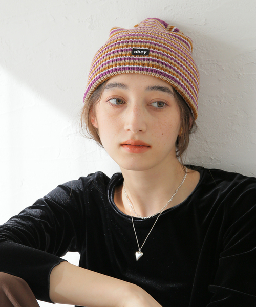 Oriens JOURNAL STANDARD（オリエンス ジャーナルスタンダード）の「【OBEY / オベイ】LOOSE GROOVE BEANIE：ニットキャップ（ニットキャップ/ビーニー・レディース・ブラック/パープル・FREE）」の2枚目の写真