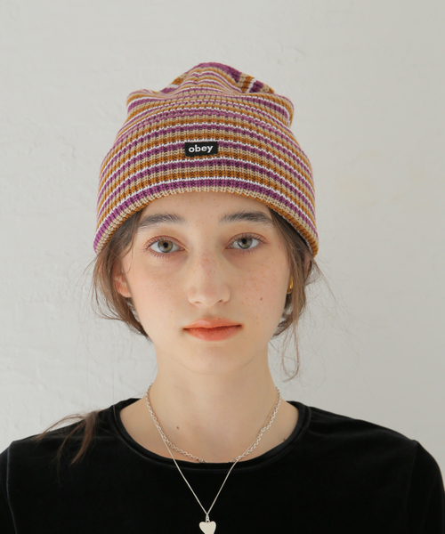 Oriens JOURNAL STANDARD（オリエンス ジャーナルスタンダード）の「【OBEY / オベイ】LOOSE GROOVE BEANIE：ニットキャップ（ニットキャップ/ビーニー・レディース・ブラック/パープル・FREE）」の4枚目の写真