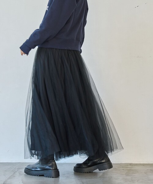 coen（コーエン）の「ロングチュールスカート（スカート・レディース・ナチュラル/ブラック・M/L）」の4枚目の写真