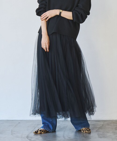 coen（コーエン）の「ロングチュールスカート（スカート・レディース・ナチュラル/ブラック・M/L）」の6枚目の写真