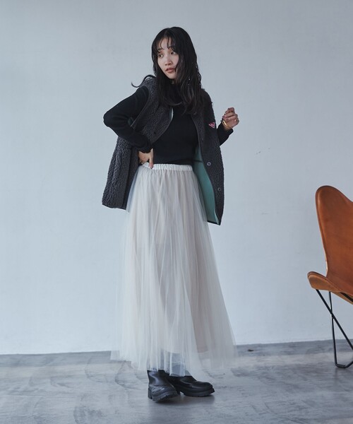 coen（コーエン）の「ロングチュールスカート（スカート・レディース・ナチュラル/ブラック・M/L）」の21枚目の写真