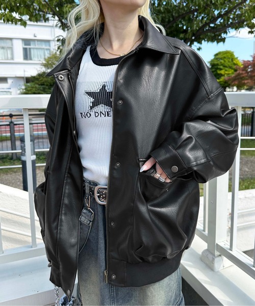 sedacle girl(セダクルガール)の「フェイクレザーブルゾン(ブルゾン・レディース・ブラウン系その他/ブラック/ブラウン/カーキ/ブラック系・FREE/MEDIUM/LARGE)」の2枚目の写真