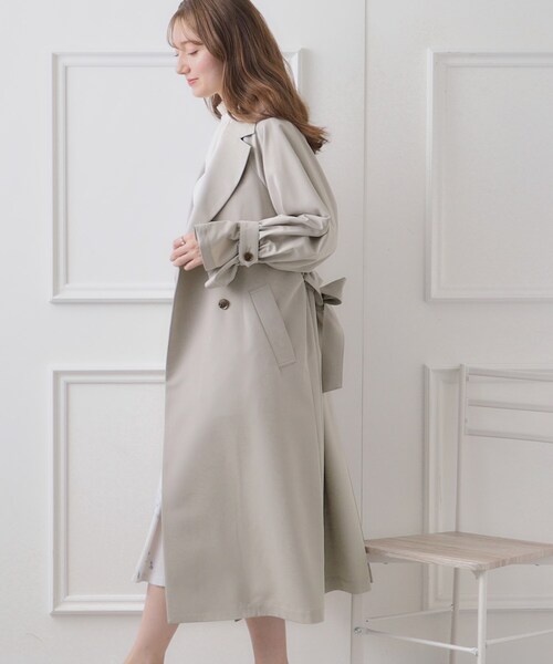 couture brooch（クチュールブローチ）の「◆【2024春新作/撥水加工】キャンディースリーブロングトレンチコート（トレンチコート・レディース・ライトグレー/ベビーピンク/ベージュ・42/38/36/40）」の9枚目の写真