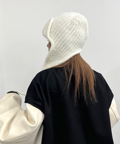 WHO'S WHO gallery（フーズフーギャラリー）の「イヤーフラップワッチ（ニットキャップ/ビーニー・レディース・グレー/オフホワイト/サックスブルー/マスタード/ブラック・FREE）」の7枚目の写真