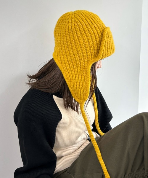 WHO'S WHO gallery（フーズフーギャラリー）の「イヤーフラップワッチ（ニットキャップ/ビーニー・レディース・グレー/オフホワイト/サックスブルー/マスタード/ブラック・FREE）」の19枚目の写真