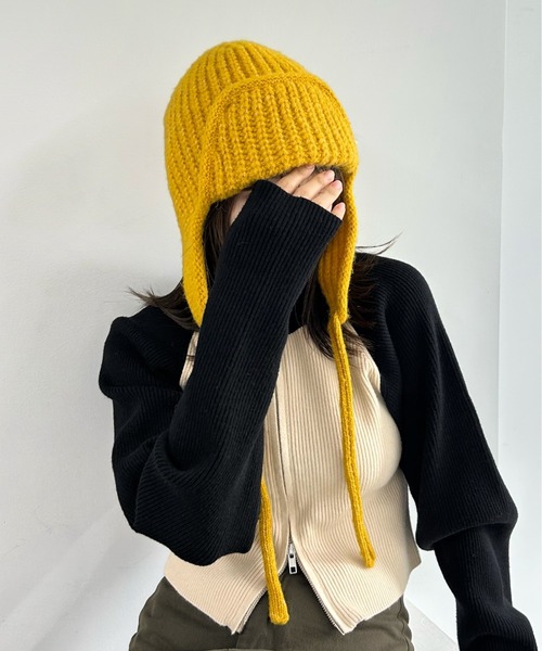 WHO'S WHO gallery（フーズフーギャラリー）の「イヤーフラップワッチ（ニットキャップ/ビーニー・レディース・グレー/オフホワイト/サックスブルー/マスタード/ブラック・FREE）」の18枚目の写真