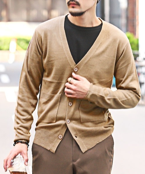 LUXSTYLE(ラグスタイル)の「カシミヤタッチカーディガン(カーディガン/ボレロ・メンズ・ベージュ/ブラック/グレー系その他・M/L/XL)」の1枚目の写真
