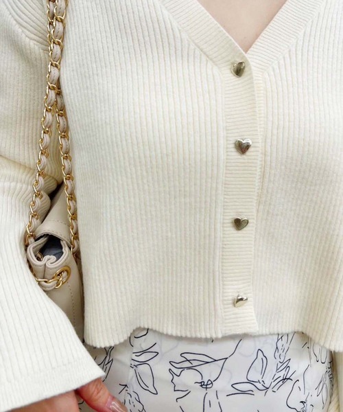 ハートボタンベルスリーブカーディガン（カーディガン/ボレロ）｜one