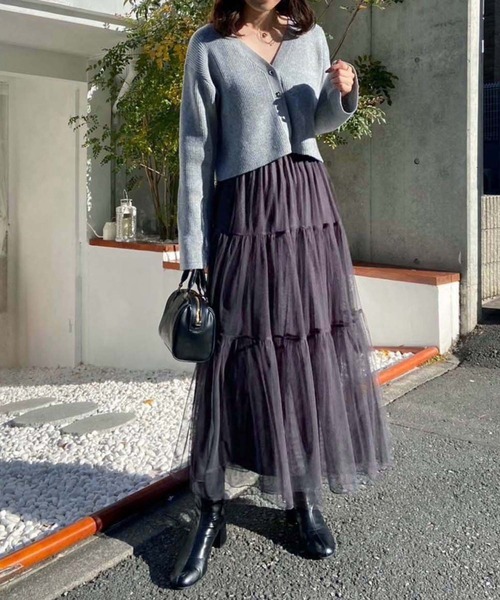 ハートボタンベルスリーブカーディガン（カーディガン/ボレロ）｜one