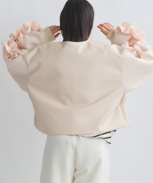 PICCIN（ピッチン）の「【WEB限定】フェイクレザー×ダンボールニット フリルスリーブ ブルゾン（ブルゾン・レディース・ブラック/アイボリー・M）」の16枚目の写真