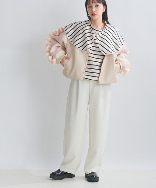 PICCIN（ピッチン）の「【WEB限定】フェイクレザー×ダンボールニット フリルスリーブ ブルゾン（ブルゾン・レディース・ブラック/アイボリー・M）」の22枚目の写真