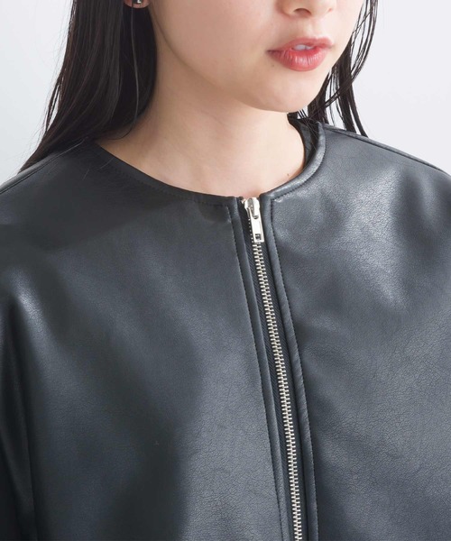 PICCIN（ピッチン）の「【WEB限定】フェイクレザー×ダンボールニット フリルスリーブ ブルゾン（ブルゾン・レディース・ブラック/アイボリー・M）」の7枚目の写真