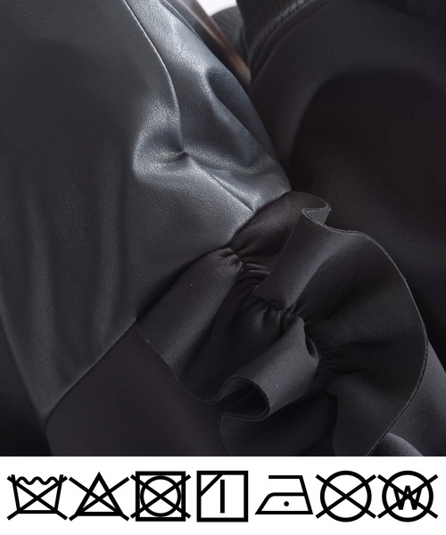 PICCIN（ピッチン）の「【WEB限定】フェイクレザー×ダンボールニット フリルスリーブ ブルゾン（ブルゾン・レディース・ブラック/アイボリー・M）」の11枚目の写真